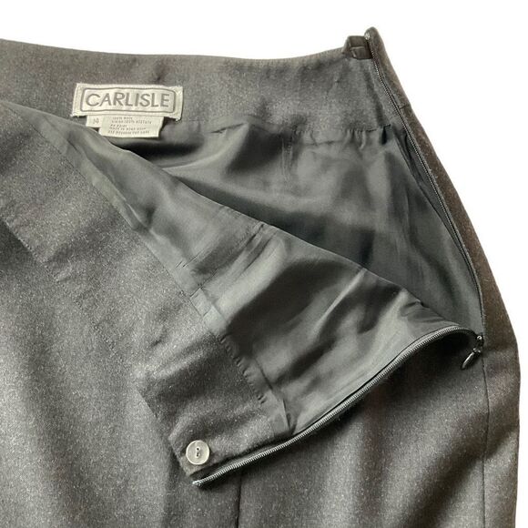 Carlisle Maxi Skirt A Line Wool Black Lined Side Zipper Front Back Slits 14 - Picture 4 of 12